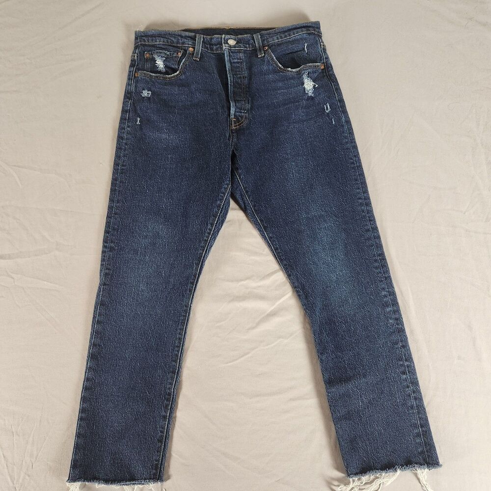 Levi’s 501 S Skinny Jeans Men’s 32x28 Dark Wash Distressed Button Fly
